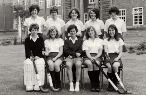 Angela (on the back left) with her hockey team mates, Clacton, Essex, UK, 1960s