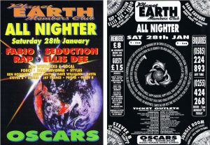 Flyer for 'Planet Earth Members Club' All Nighter at Oscars, The Pier, Clacton, Essex, England, UK, 1995