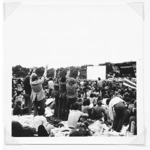 Crowds making the Peace Sign at Weeley Festival, Essex, UK, August 1971