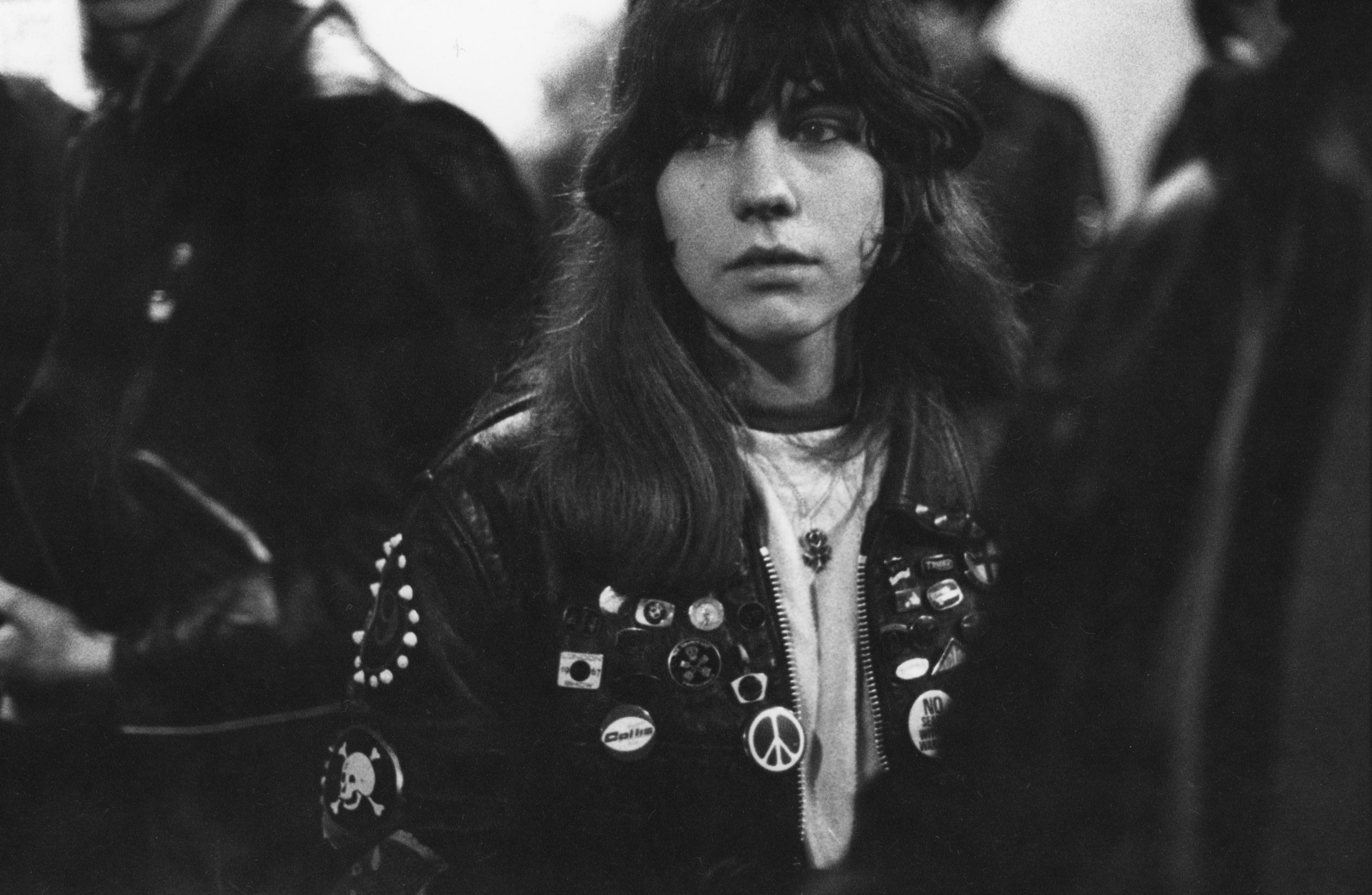 Hippie biker wearing pinned jacket, member of The 59 club, London, UK, 1960s 59 Club Archive