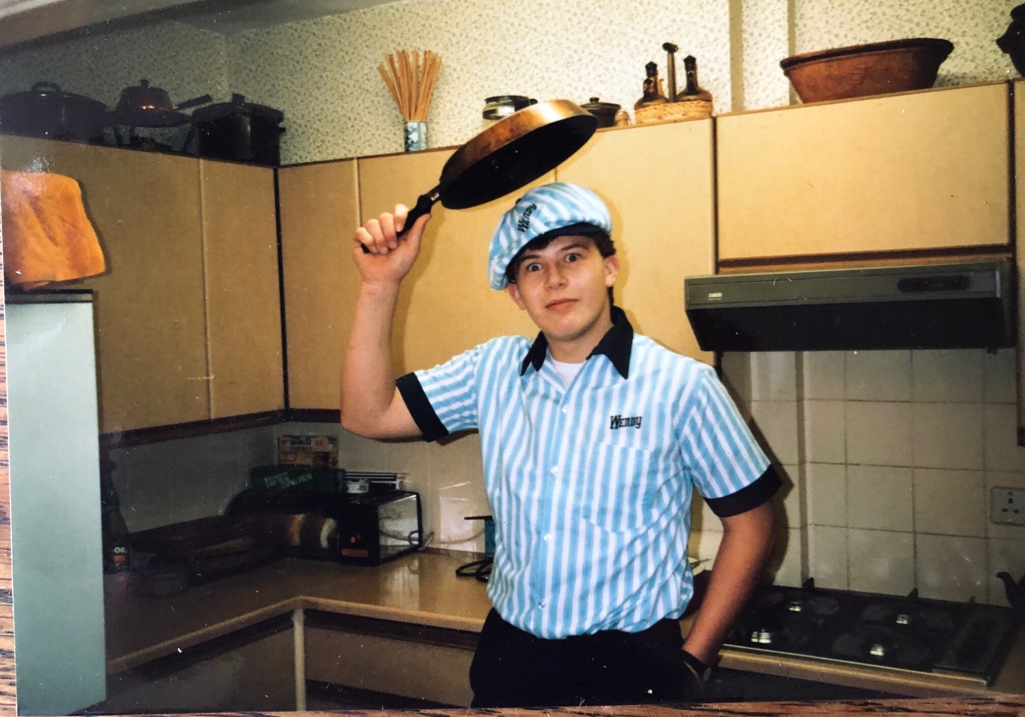 OwenHodgson-fast-food-wimpys Owen in the Wendy uniform on his first day working at the fast food chain, Richmond, UK, 1985 submitted by Owen Hodgson.