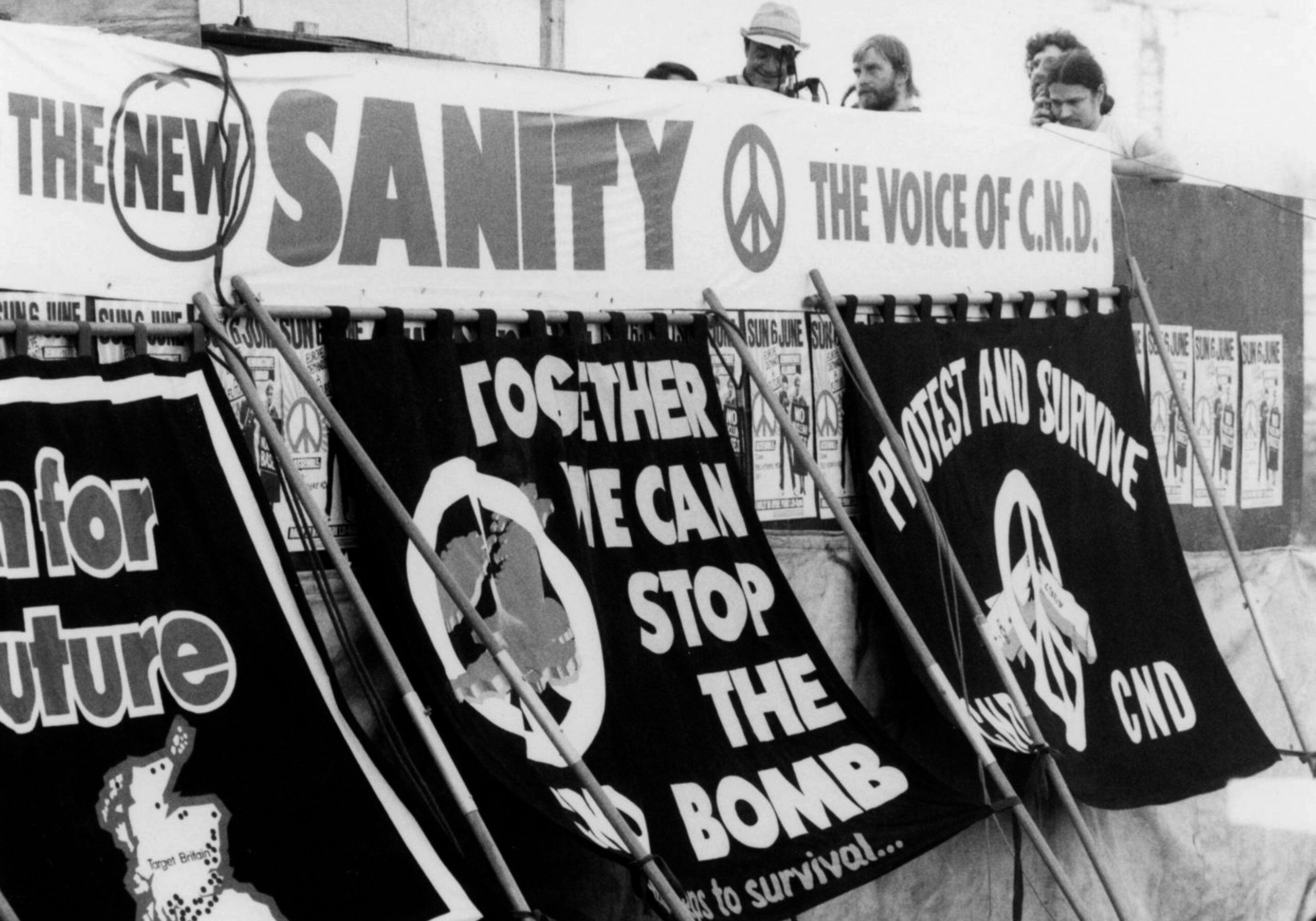 CND banners at a protest for nuclear disarmament CND banners at a protest for nuclear disarmament, UK, 1980s.